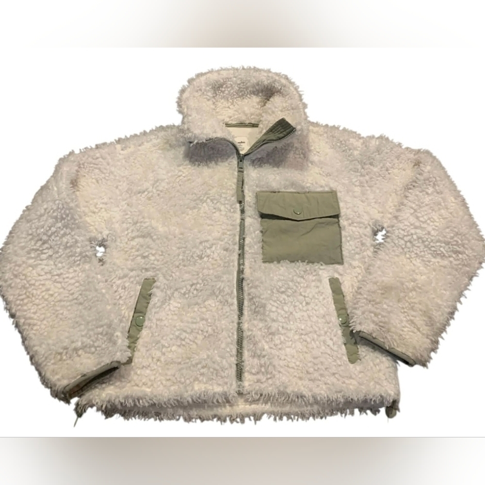 Abercrombie Sherpa Full‎ Zip Jacket XS Cozy Teddy Fleece Cream And Sage